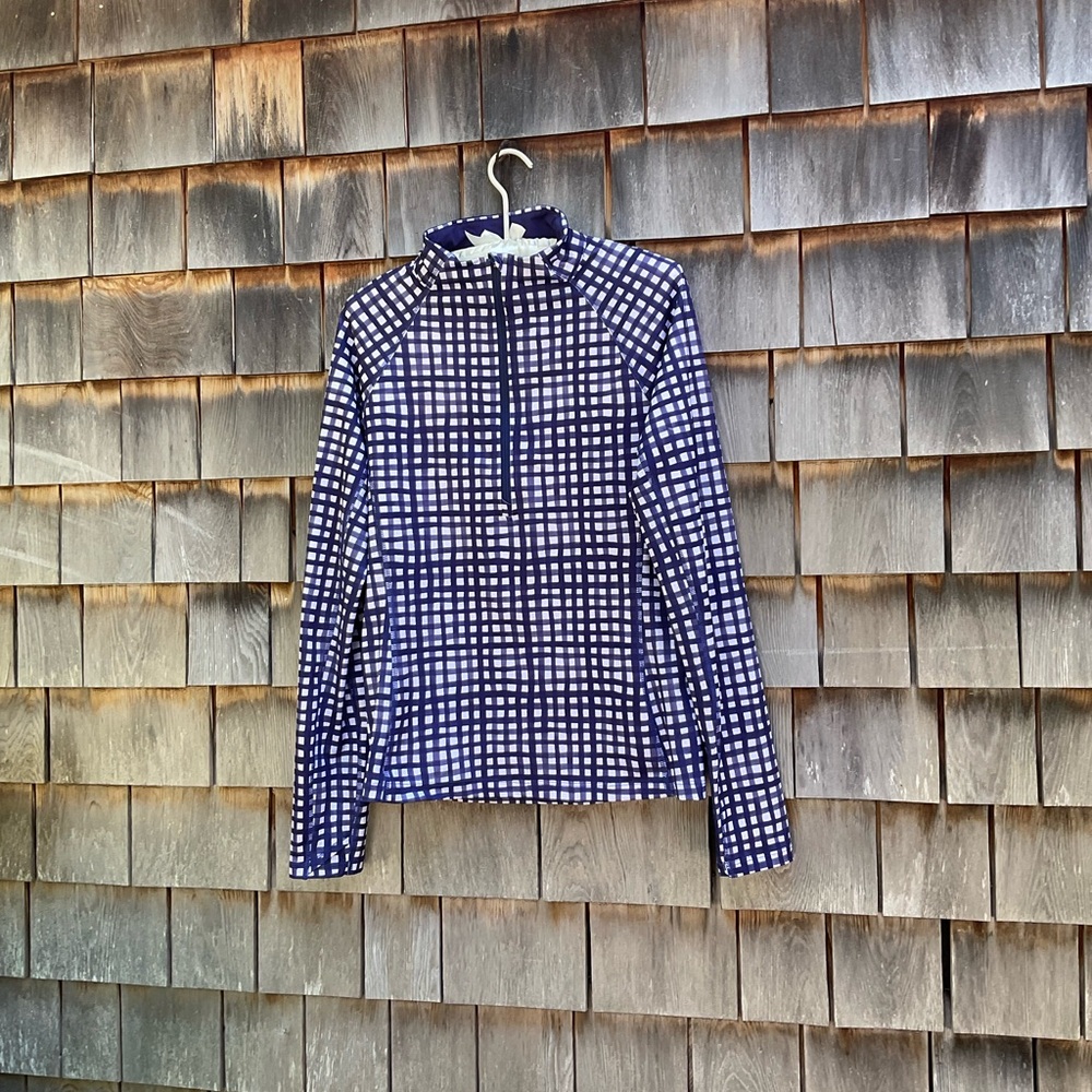 Vineyard Vines Navy and White Checkered Long Sleeve Top